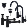 FugaFlow Eccelente Sobrado Kit robinet lavabo - pour double vasque - robinet haut - bec rotatif - bonde non-obturable - siphon design - Noir mat SW1124193