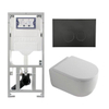 QeramiQ Dely Swirl Toiletset - 36.3x51.7cm - Geberit UP320 inbouwreservoir - met Burda frame - 35mm zitting - mat zwarte metalen bedieningsplaat - ronde knoppen - wit glans SW1138649