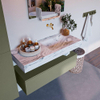 Mondiaz ALAN-DLUX Ensemble de meuble - 110cm - meuble Army mat - 1 tiroir - Lavabo Cloud Glace suspendu - vasque Droite - 0 trous de robinet SW806160