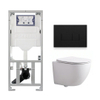Pack WC QeramiQ Dely Swirl Compact - réservoir encastrable Geberit UP320 - avec bâti-support Burda - abattant slim - plaque de commande en métal noir mat - boutons rectangulaires - blanc brillant SW1592289