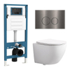 QeramiQ Dely Swirl Compact Toiletset - inbouwreservoir QeramiQ flush - slim zitting - metalen bedieningsplaat gunmetal - ronde knoppen - glans wit SW1590499