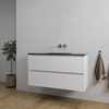 Saniclass Chaci Ensemble meuble de salle de bains - 100x46x55cm - lavabo céramique noir - 1 vasque - sans trous de robinet - 2 tiroirs - blanc mat SW809384