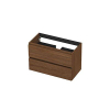 INK Wastafelonderkast - 80x40x52cm - 2 lades - greeploos - met houten keerlijst - MDF - Warm walnoot SW1238903