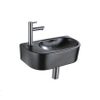 QeramiQ Fuente Ensemble de lavabo - 40x21.5x12cm - gauche - lisse - demi-rond - 1 trou de robinet - céramique - robinet de lavabo gunmetal - bouchon de vidange - siphon abaissé - noir mat SW1232829