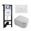 QeramiQ Dely Swirl Toiletset - 36.3x51.7cm - diepspoel - rimless - Geberit UP320 plieger inbouwreservoir - 35mm zitting - mat witte metalen bedieningsplaat - ronde knoppen - mat wit SW1413313