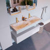 Mondiaz ALAN-DLUX Ensemble de meuble - 120cm - meuble Cale mat - 1 tiroir - Lavabo Cloud Frappe suspendu - vasque Gauche et droite - 2 trous de robinet SW804711