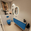 MONDIAZ TURE-DLUX Meuble toilette - 120cm - Jeans - EDEN - vasque Opalo - position gauche - sans trou de robinet SW1104354