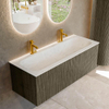 Mondiaz KURVE-DLUX Ensemble de meuble de salle de bains - 120x46x40cm - 1 tiroir - lavabo solid surface - milieu - 2 trous de robinet - Shadow SW1414081