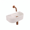 QeramiQ Fuente Fontein - 40x22x12cm - ribbel - halfrond - zonder fonteinkraangat - keramiek - fonteinkraan geborsteld koper - verlaagd sifon - afvoerplug - linnen SW1583226