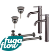 FugaFlow Eccelente Sobrado Kit robinet lavabo - pour double vasque - robinet rehaussé - bonde non-obturable - siphon design - Gunmetal PVD SW1124252