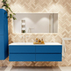 Mondiaz Vica ensemble de meuble de salle de bain - 160cm - meuble sous-vasque jeans - 4 tiroirs - lavabo moon gauche - 1 trou de robinet - couleur talc - miroir LED - version XL 60cm de haut SW1092186