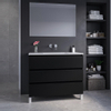 Saniclass Chaci PLUS Meuble de salle de bain - 100x86x46cm - lavabo en céramique blanc - 1 vasque - sans trous de robinet - 3 tiroirs - miroir rectangulaire - noir mat SW1027211