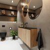 MONDIAZ TURE Kit lave-mains - 120x23x50cm - 0 trou de robinet - 2 portes - chêne blanchi mat - Lavabo au centre - Solid Surface Noir SW475509