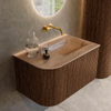 MONDIAZ KURVE-DLUX Meuble de salle de bains 75 cm arrondi à gauche couleur Walnut avec 1 tiroir et 1 porte. Lavabo GRUNNE à droite sans trou de robinet Saba. SW1433128