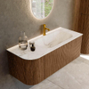 MONDIAZ KURVE-DLUX 115cm Meuble salle de bain avec module 25 G - couleur Walnut - 1 tiroir - 1 porte - vasque BIG SMALL droite - 1 trou de robinet - couleur Frappe SW1137415