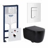 QeramiQ Dely Swirl Pack WC - 36,5x53cm - réservoir encastré Grohe Rapid - assise de 35mm - plaque de déclenchement blanche - boutons rectangulaires - noir mat SW1138623
