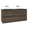 Saniclass Chaci Meuble de salle de bain - 120x45x55cm - lavabo en céramique noir mat - 2 vasques - sans trou de robinet - 2 tiroirs - noyer SW809397