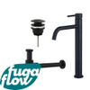 FugaFlow Eccelente Sobrado Slim Slim Kit mitigeur lavabo - robinet rehaussé - bonde clic clac - siphon design - Noir mat SW1124370