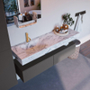 Mondiaz ALAN-DLUX Ensemble de meuble - 150cm - meuble Dark grey mat - 2 tiroirs - Lavabo Cloud Glace suspendu - vasque Gauche - 1 trou de robinet SW804830
