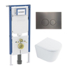 QeramiQ Dely Toiletset - 36.3x51.7cm - diepspoel - rimless - Geberit UP720 inbouwreservoir - softclose toilet zitting 35 mm - gunmetal bedieningsplaat - ronde knoppen - wit glans SW1428167
