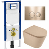 QeramiQ Dely Ensemble WC - 36.3x51.7cm - cuvette à fond creux - sans bride - réservoir encastré Geberit UP720 - abattant WC softclose - plaque de commande en laiton brossé - boutons ronds - beige mat SW1426534