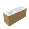 Saniclass Holz Atelier Badkamermeubelset - 140x45x62cm - Vygo keramische wastafel wit - 2 wasbakken - 2 kraangaten - 4 lades - glans eiken natural (hout) SW1437735
