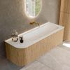 MONDIAZ KURVE-DLUX 135cm Meuble salle de bain avec module 25 G - couleur Oak - 1 tiroir - 1 porte - vasque BIG MEDIUM droite - sans trou de robinet - couleur Opalo SW1137541