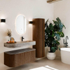 MONDIAZ THOR-DLUX 110cm badmeubel ronding links + rechts kleur Walnut met 1 lade en 2 deuren. Vrijhangende wastafel CLOUD Rechts 1 kraangat kleur Oza. SW1462975