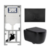 QeramiQ Dely Swirl Ensemble WC- 36.3x51.7cm - Réservoir encastré Geberit UP320 - abattant fin - Plaque de commande noir mat - Boutons ronds - Noir mat SW1130192