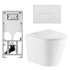 QeramiQ Dely Pack WC cuvette sans bride 36.3x51.7cm avec bâti-support Geberit UP320 abattant WC blanc mat frein de chute et plaque de commande Blanc mat boutons Rectangulaires SW804604