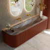 MONDIAZ KURVE-DLUX Meuble de salle de bains 170cm arrondi Gauche + Droite couleur Ruby avec 1 tiroir et 2 portes. Lavabo BIG LARGE Central sans trou de robinet Oza. SW1432811