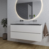 Adema Chaci Meuble salle de bain - 120x46x57cm - 2 vasques en céramique noire - sans trou de robinet - 2 tiroirs - miroir rond avec éclairage - blanc mat SW816503
