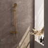 Brauer Gold Carving Ensemble de douche thermostatique avec pommeau cm et bras cm et douchette Rond 3 jet flexible lisse avec coude mural courbé Or brossé PVD SW1164701