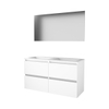 Basic-Line Basic 46 ensemble de meubles de salle de bain 120x46cm sans poignée 4 tiroirs lavabo acrylique 2 trous de robinetterie miroir mdf laqué blanc glacier SW350819