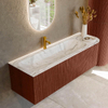 Mondiaz KURVE-DLUX Ensemble de meuble salle de bain - 145x46x40cm - 1 tiroir - 1 porte - lavabo en solid surface - gauche - 1 trou de robinet - Ruby SW1415956