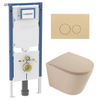 QeramiQ Dely Toiletset - 36.3x51.7cm - diepspoel - rimless - Geberit UP720 inbouwreservoir - softclose toilet zitting - bedieningsplaat beige - ronde knoppen - mat beige SW1426543