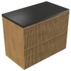 Saniclass Holz Atelier Badkamermeubelset - 80x45x63cm - Noche basalten wastafelblad gepolijst (zwart) - 1 kraangat - 2 lades - mat eiken natural (hout) SW1478545