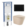 QeramiQ Dely Toiletset - 36.3x51.7cm - diepspoel - rimless - Geberit UP720 inbouwreservoir - softclose toilet zitting 35 mm - kunststof mat zwarte bedieningsplaat - ronde knoppen - mat beige SW1427082