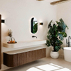 MONDIAZ THOR-DLUX Meuble de salle de bains - 180cm - arrondi gauche + droite - couleur Walnut - 2 tiroirs et 2 portes - Vasque suspendue CLOUD droite sans trou de robinet - couleur Meli SW1466179