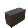 Saniclass Holz Pure Badkamermeubelset - 100x45x63cm - Noche basalten wastafelblad gepolijst (zwart) - 1 kraangat - 2 lades - mat eiken charcoal (hout) SW1478565