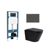 QeramiQ Dely Toiletset - inbouwreservoir Qeramiq Flush - 35mm zitting - natuursteen donker marmeren bedieningsplaat - ronde knoppen - mat zwart SW1578513