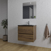 Saniclass Chaci Meuble de salle de bain - 60x46x55cm - lavabo en céramique noir - 1 vasque - 1 trou de robinet - 2 tiroirs - miroir rectangulaire - noyer (hout) SW816537
