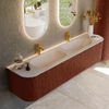 MONDIAZ KURVE-DLUX 190cm meuble de salle de bains arrondi gauche + droite couleur Ruby avec 2 tiroirs et 2 portes. Lavabo STOR SMALL Double 2 trous de robinet Meli. SW1432004
