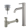 Fortifura Calvi Kit mitigeur lavabo - robinet rehaussé - bonde non-obturable - siphon design bas - PVD Inox brossé SW891936