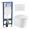 QeramiQ Dely Toiletset - 36.3x51.7cm - diepspoel - rimless - Geberit UP320 inbouwreservoir - met Burda frame - softclose toiletzitting - glans witte bedieningsplaat - rechtehoekige knoppen - glans wit SW804632