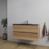 Adema Chaci Ensemble de meuble 101x46x57cm avec 2 tiroirs sans poignée vasque en céramique noire avec trou de robinet cannelle SW809378