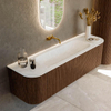 MONDIAZ KURVE-DLUX meuble de salle de bains 160 cm avec module 25 Len R couleur Walnut avec 1 tiroir et 2 portes. Lavabo BIG MEDIUM central sans trou de robinet couleur Opalo. SW1137646
