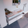 Mondiaz ALAN-DLUX Ensemble de meuble - 130cm - meuble Cale mat - 2 tiroirs - Lavabo Cloud Glace suspendu - vasque Droite - 0 trous de robinet SW805623
