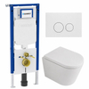 QeramiQ Dely Toiletset - 36.3x51.7cm - diepspoel - rimless - Geberit UP720 inbouwreservoir - softclose toilet zitting - 35mm - mat witte bedieningsplaat - ronde knoppen - mat wit SW1428006