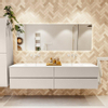 MONDIAZ VICA Ensemble meubles de salle de bains - 200cm - meuble s/vasque couleur lin - 4 tiroirs - double vasque cloud - sans trous pour robinet - version de 60cm de hauteur - talc SW1084194